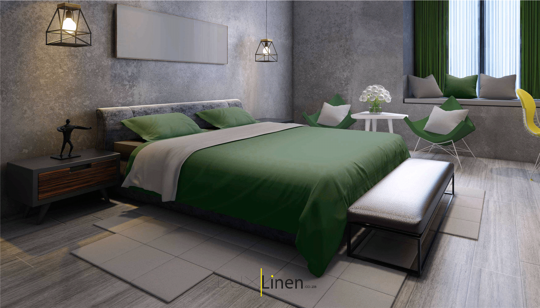 Green & Space Grey White Bedding Set